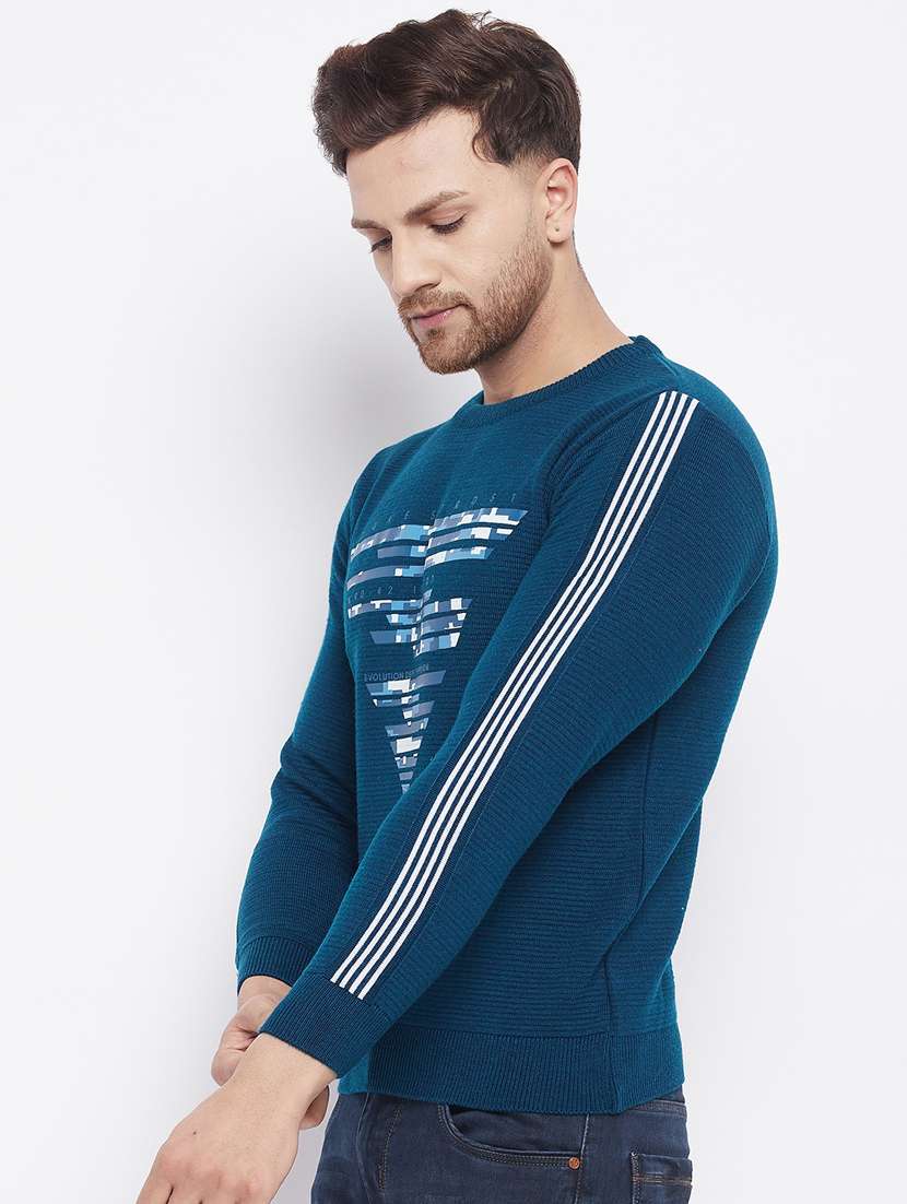 navy-blue chest-printed pullover - 18229898 -  Standard Image - 1