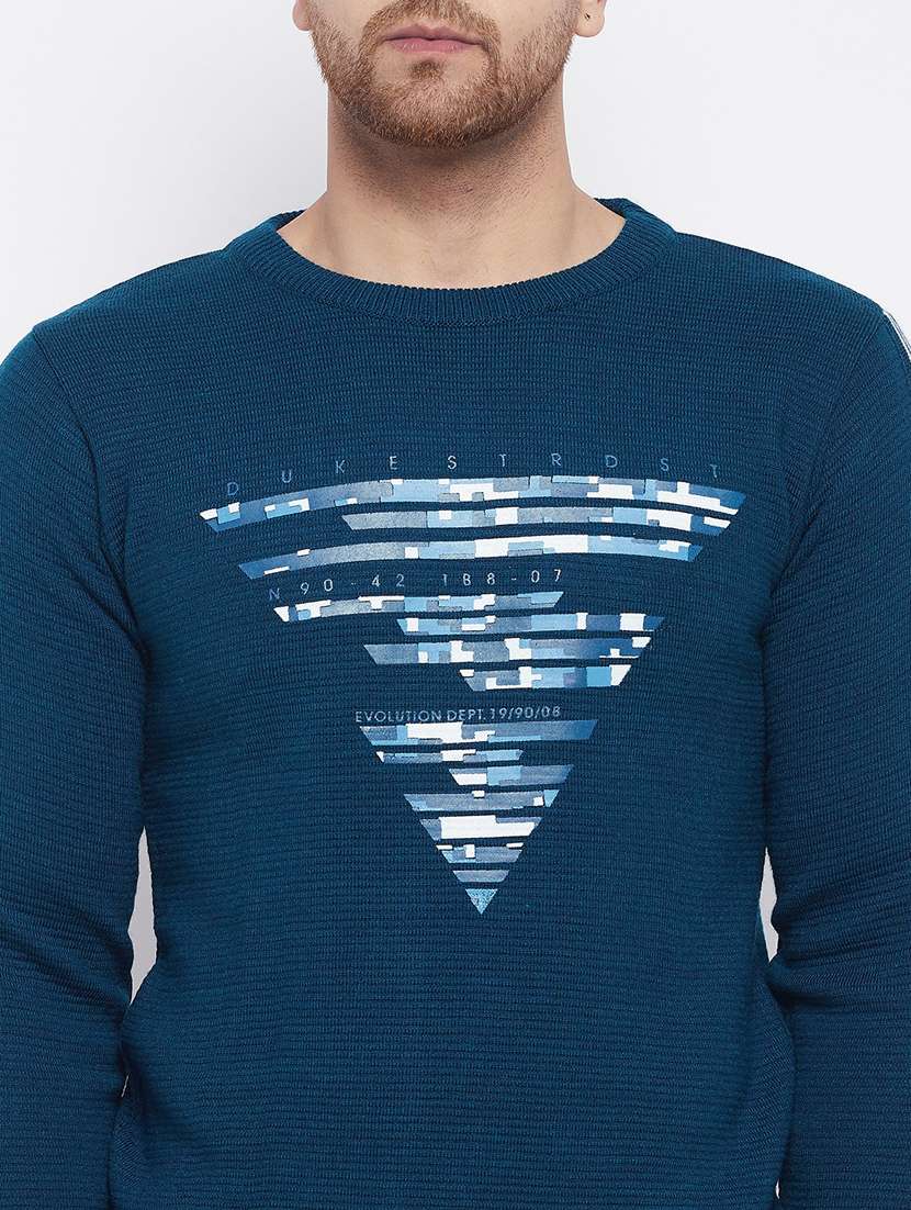 navy-blue chest-printed pullover - 18229898 -  Standard Image - 4