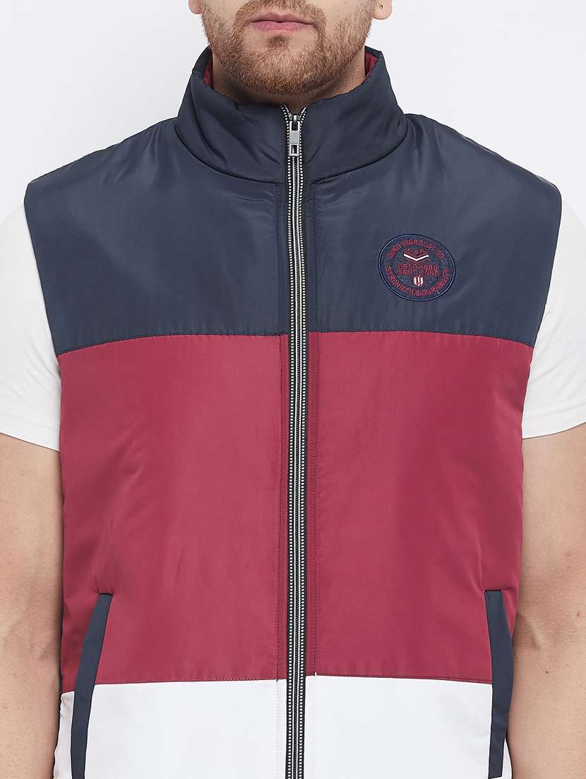 navy blue color-blocked quilted jacket - 18229916 -  Standard Image - 4