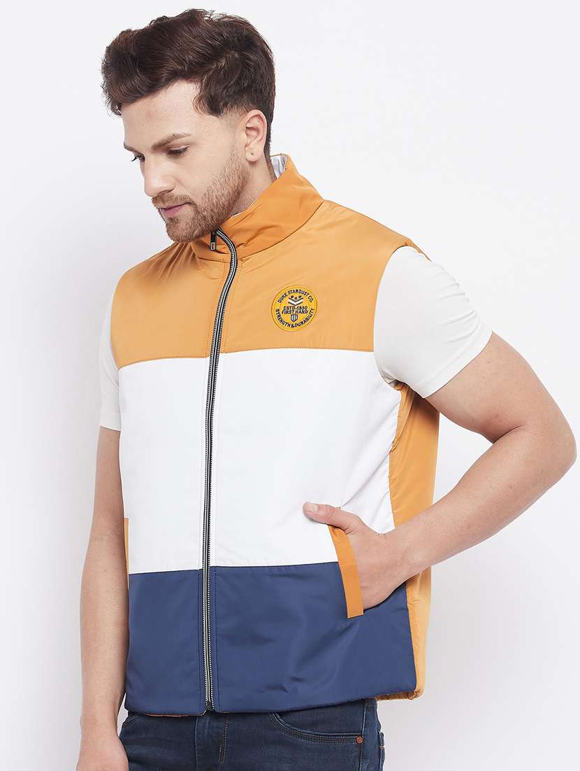 yellow color-blocked quilted jacket - 18229917 -  Standard Image - 1
