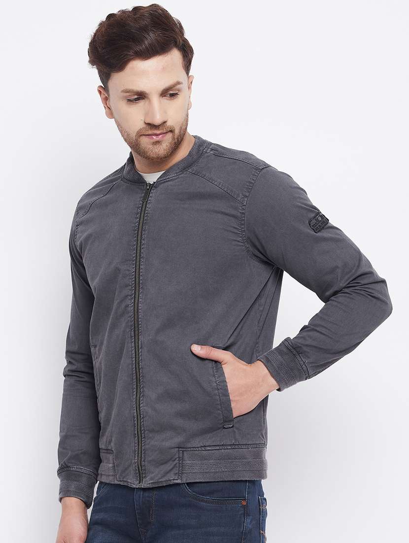 grey solid quilted jacket - 18229919 -  Standard Image - 1