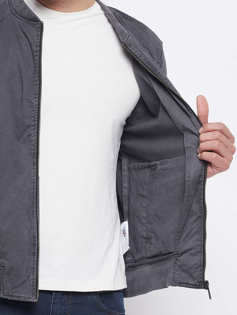 grey solid quilted jacket - 18229919 -  Standard Image - 4