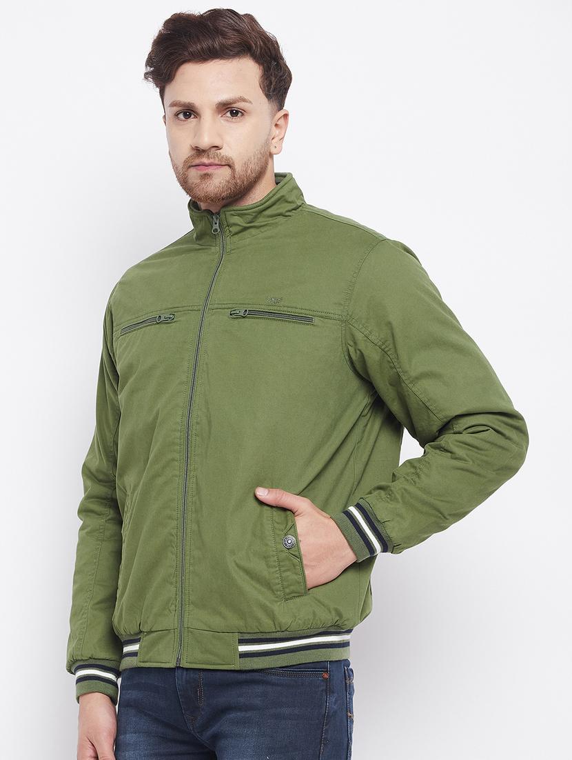 green solid quilted bomber jacket - 18229921 - Standard Image - 1