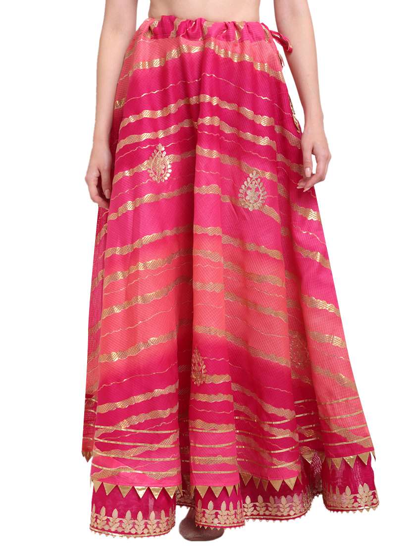 pink printed flared skirt