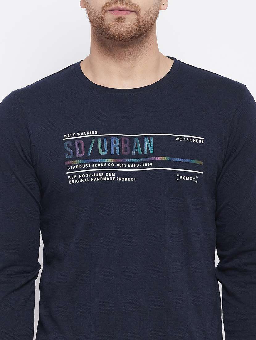navy blue chest-printed t-shirt - 18230324 -  Standard Image - 4