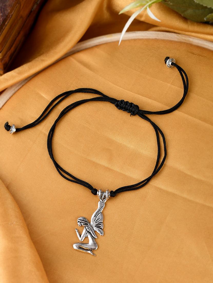silver-plated & black angel protection evil eye anklet - 18230435 -  Standard Image - 1