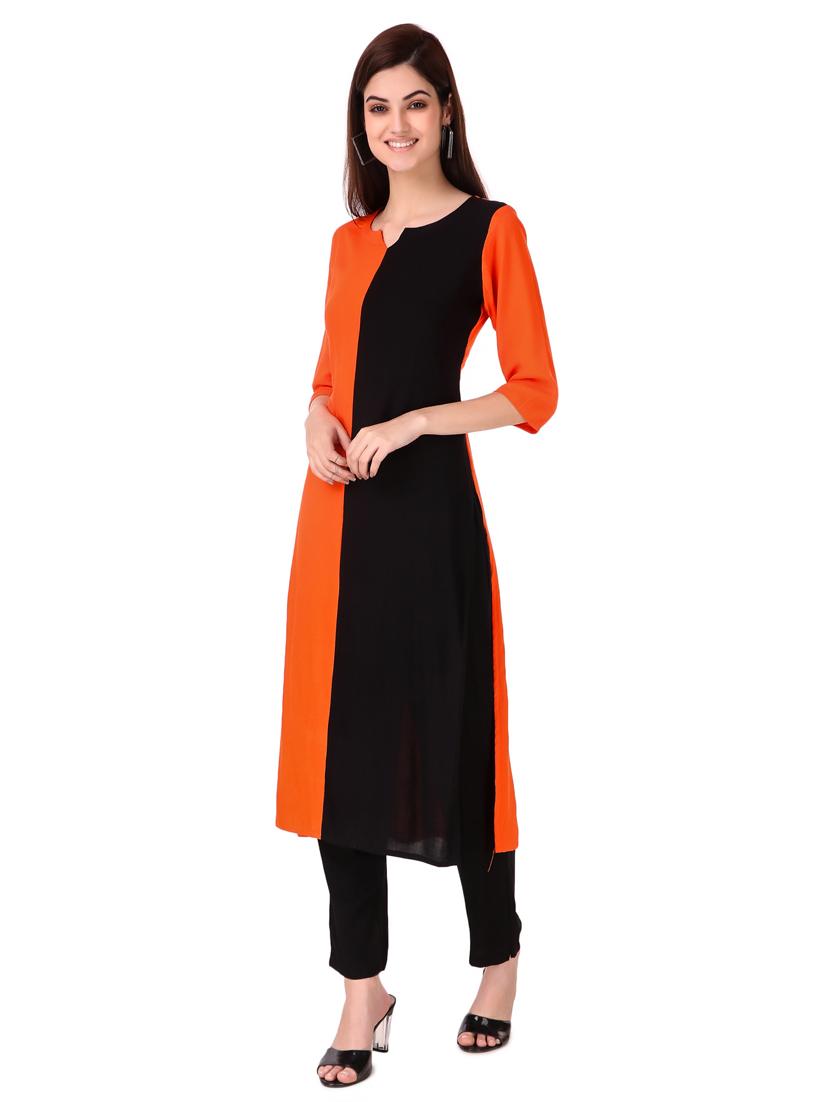 orange rayon kurta pant set - 18230570 - Standard Image - 1