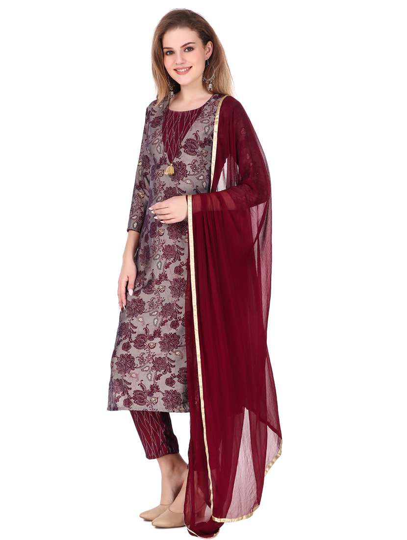 red rayon kurta pant set - 18230575 - Standard Image - 1
