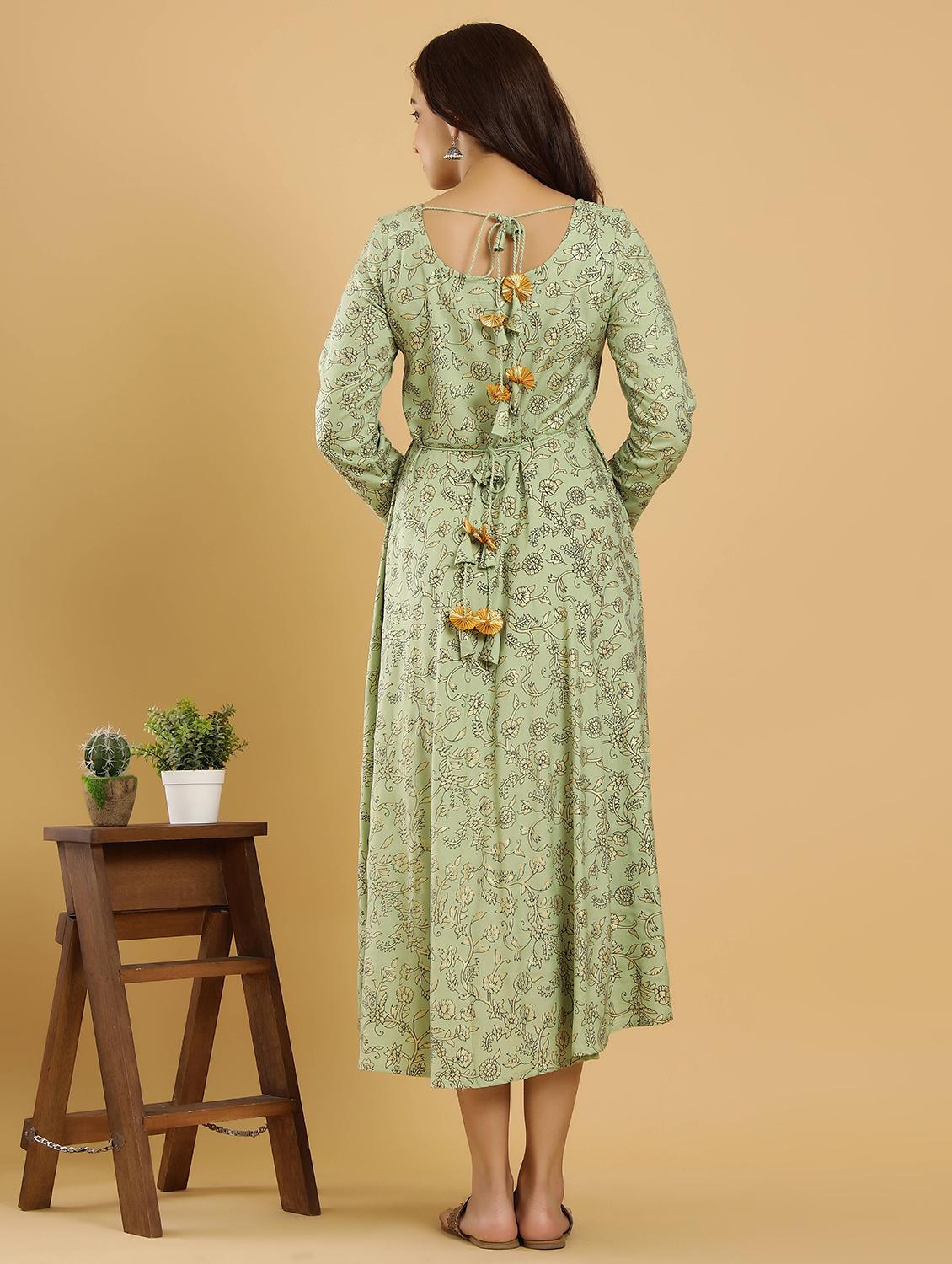green rayon fit & flare gown - 18230829 -  Standard Image - 1