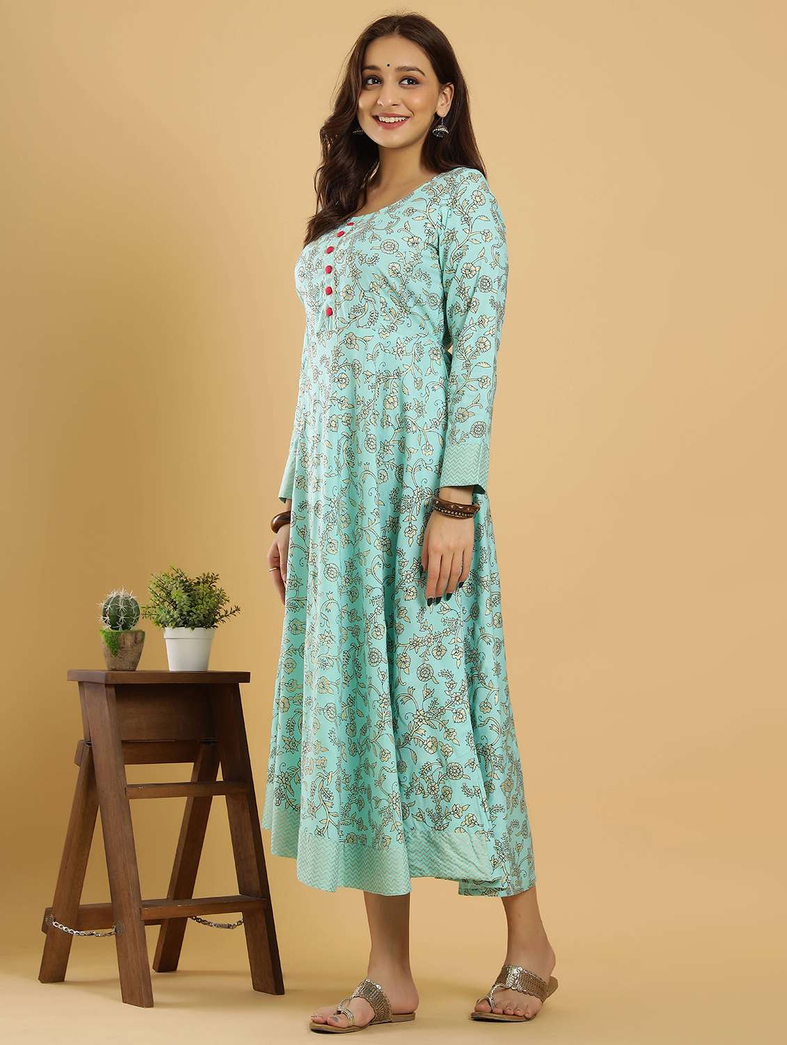 light blue rayon fit & flare gown - 18230831 -  Standard Image - 1
