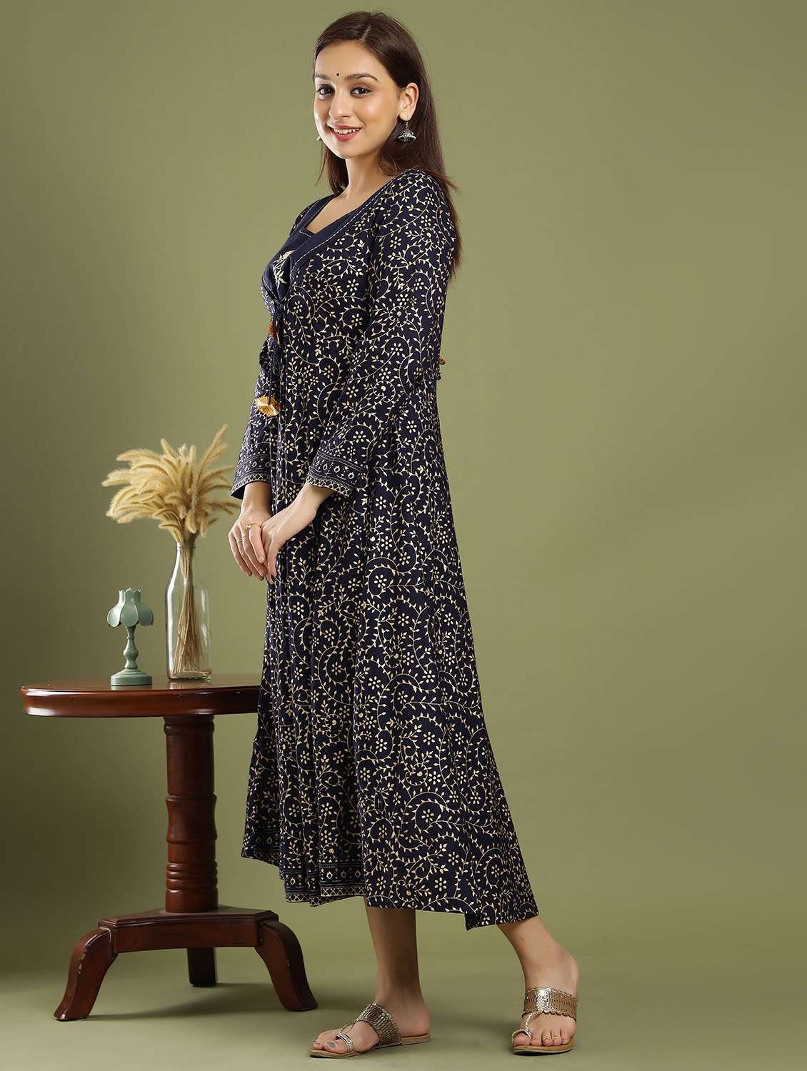 navy blue rayon fit & flare gown - 18230871 - Standard Image - 1