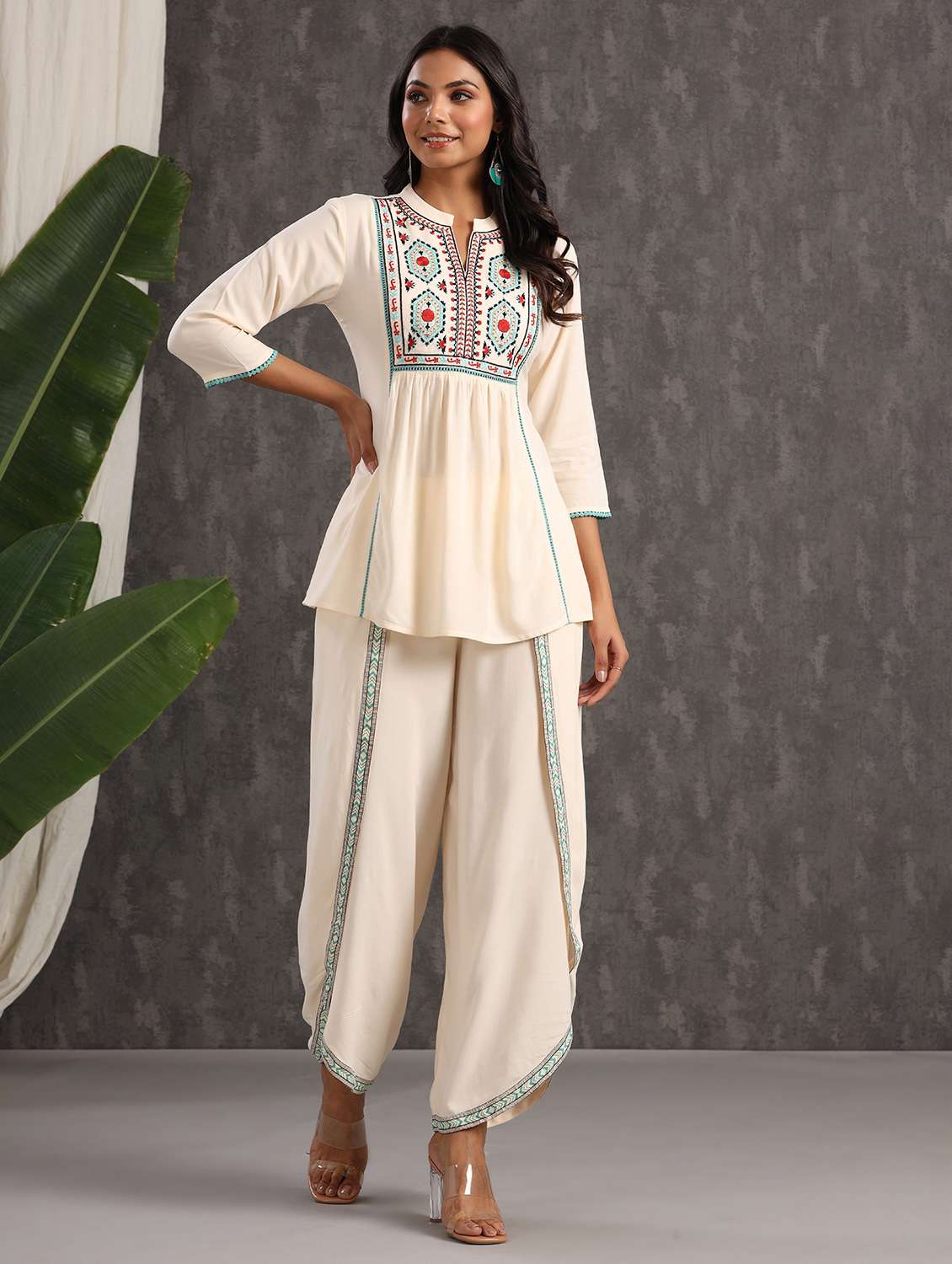 beige rayon fusion  set