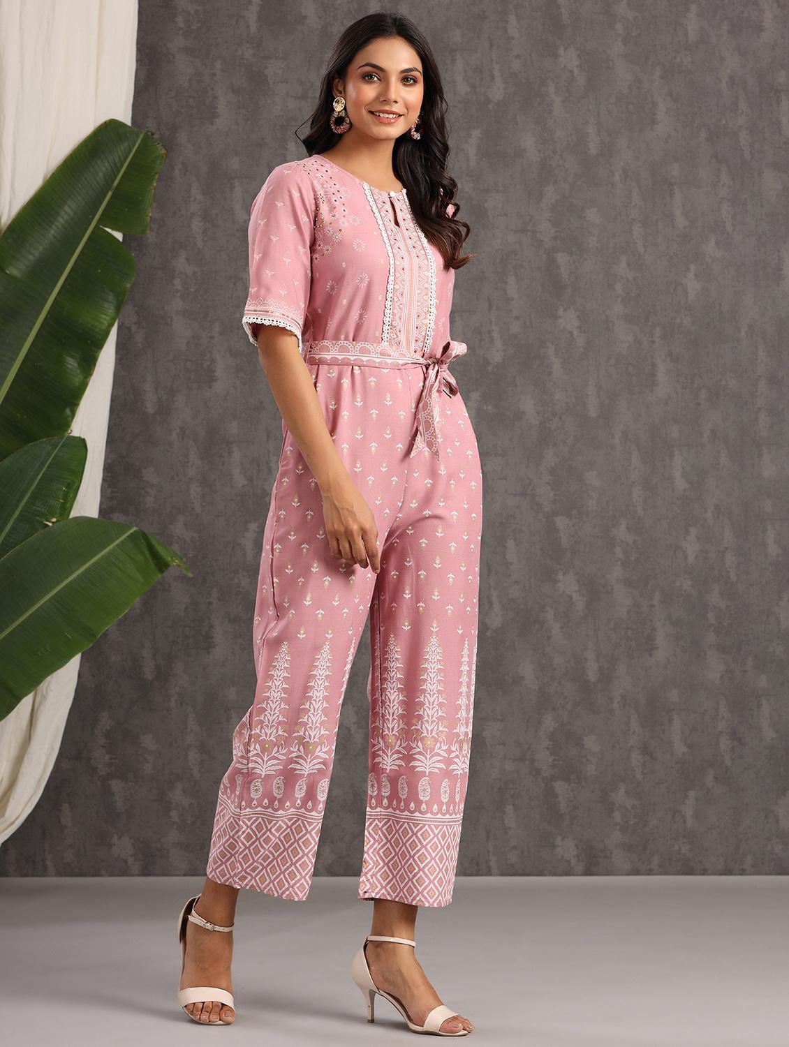 tie front printed full leg jumpsuit - 18230984 -  Standard Image - 1