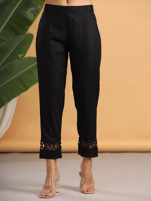 black solid straight tapered pant - 18230995 -  Standard Image - 0