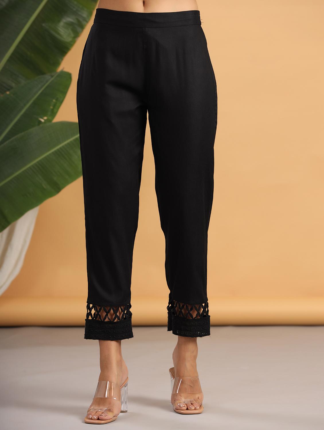 black solid straight tapered pant