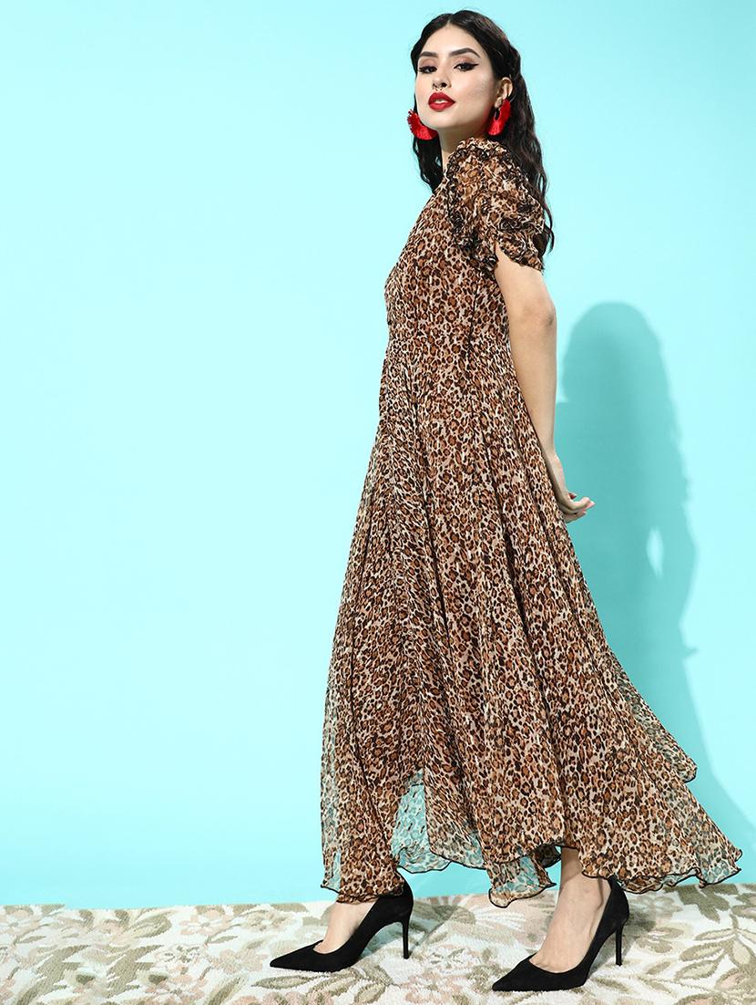 v-neck animal fit & flare dress - 18231342 - Standard Image - 1