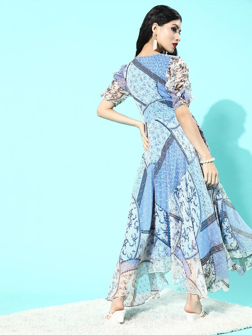v-neck printed fit & flare dress - 18231346 -  Standard Image - 1