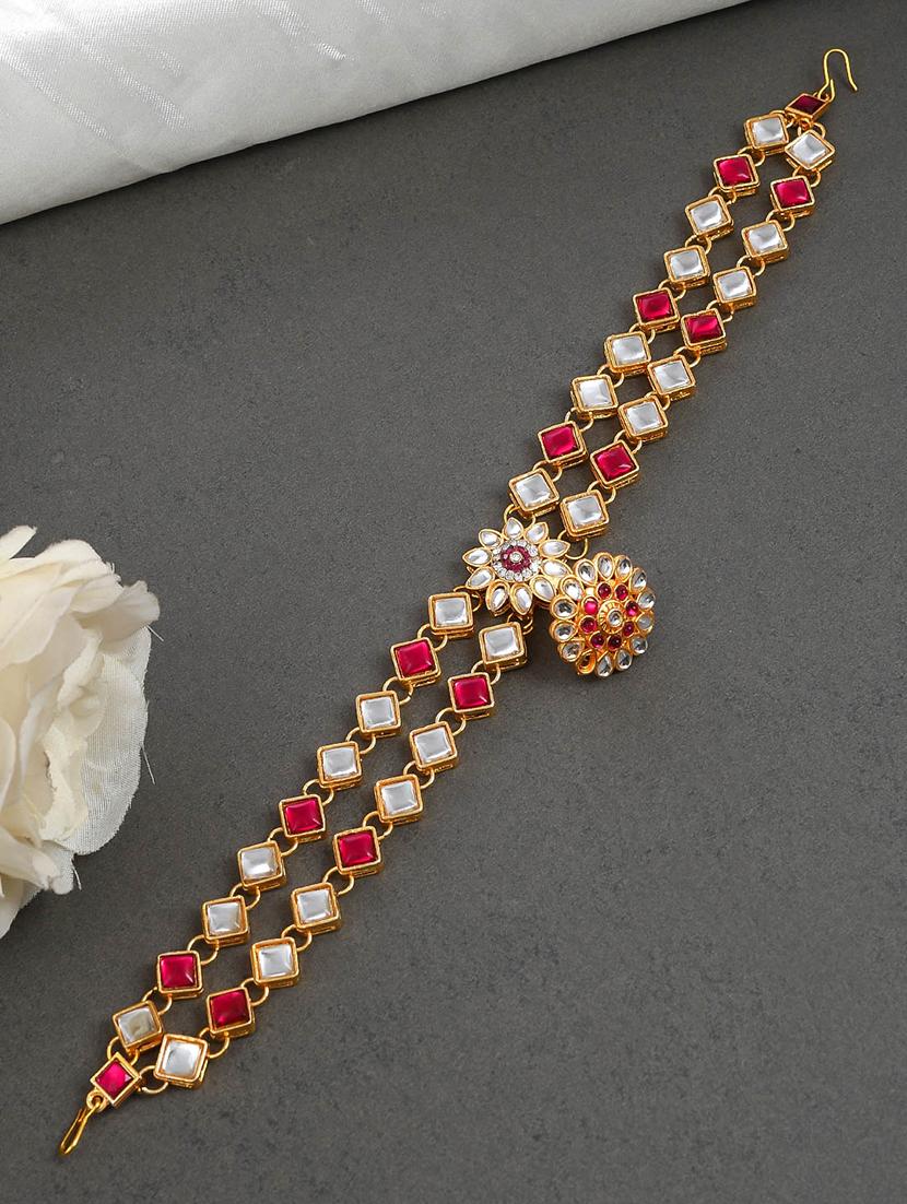 gold brass maang teeka - 18231607 - Zoom Image - 0