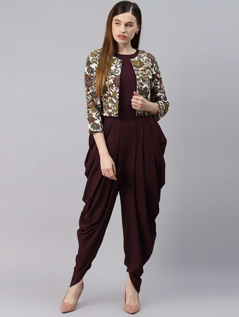 round neck solid full leg jumpsuit with jacket