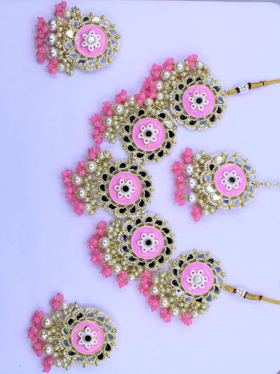 necklace earing and maang tikka with mirror - 18232699 - Standard Image - 1