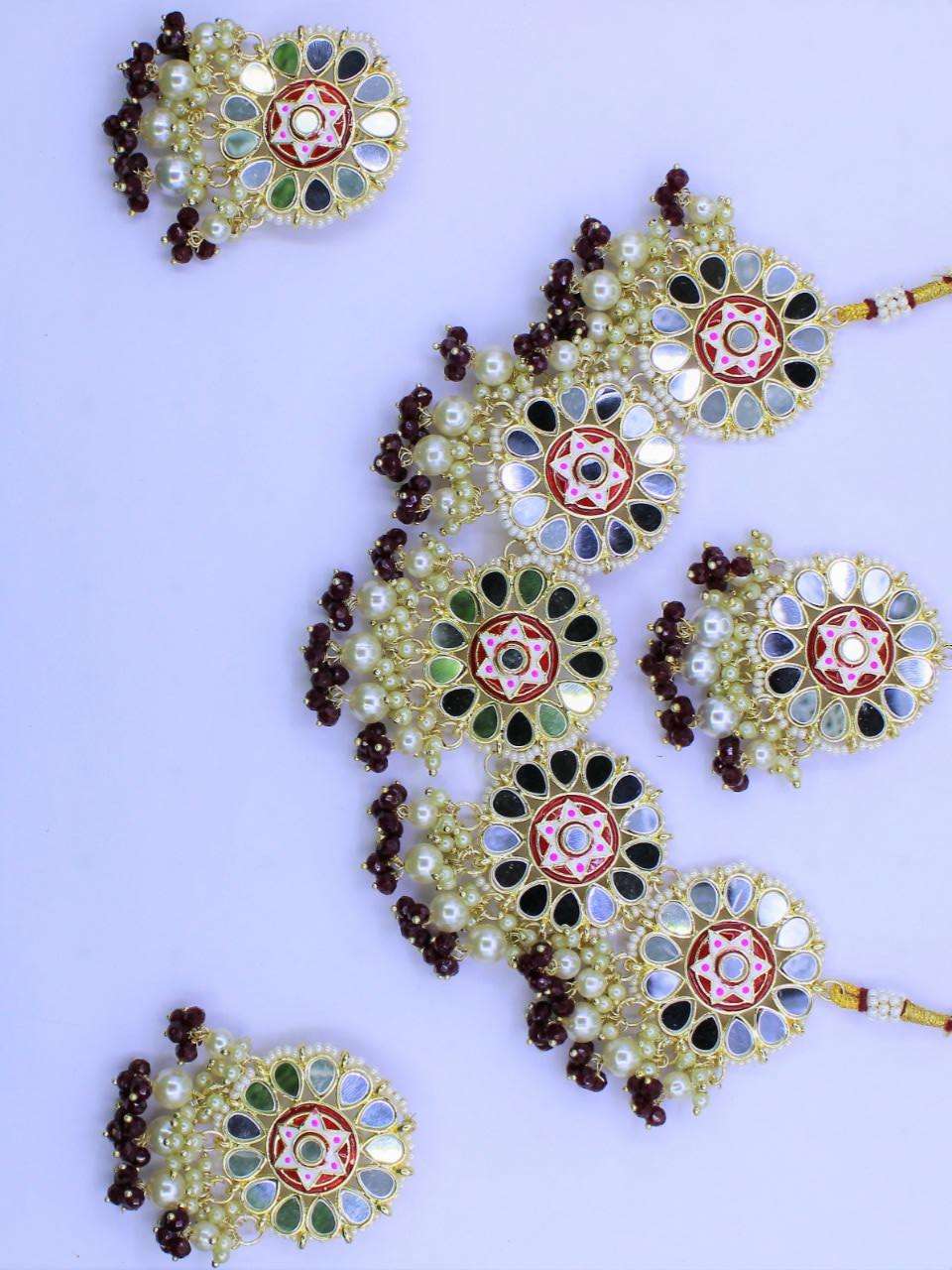 necklace earring and maang tikka with mirror  - 18232701 -  Standard Image - 1