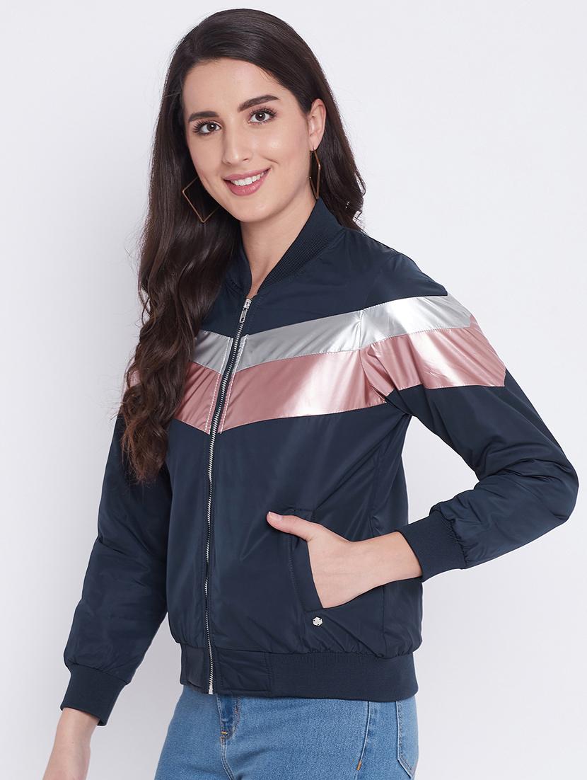 navy blue color block jacket - 18232940 -  Standard Image - 1