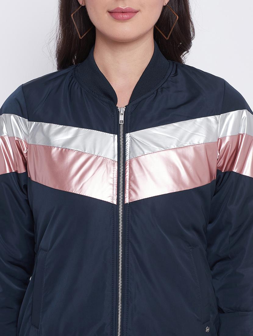 navy blue color block jacket - 18232940 - Standard Image - 4