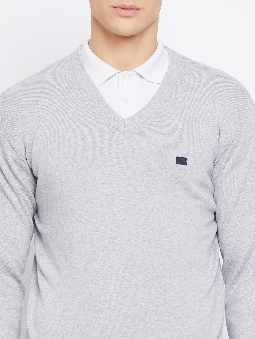 grey solid pullover - 18233028 - Standard Image - 4