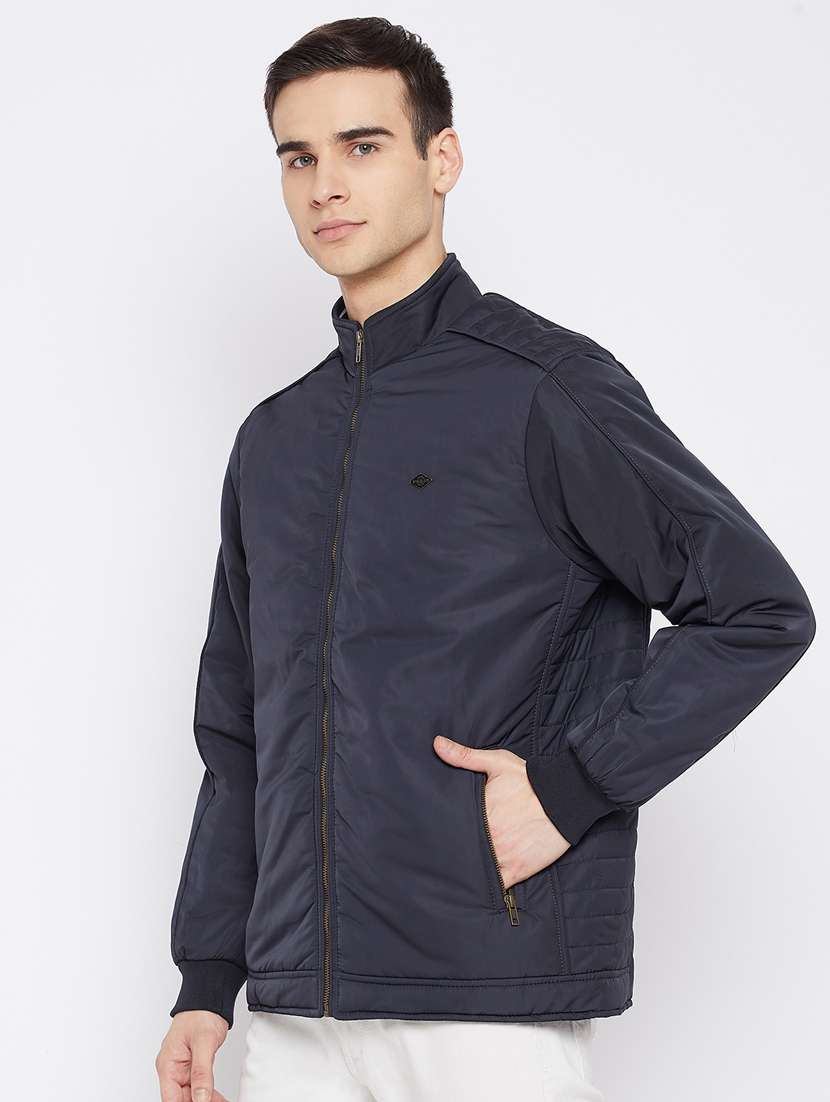navy blue solid bomber jacket - 18233054 -  Standard Image - 1