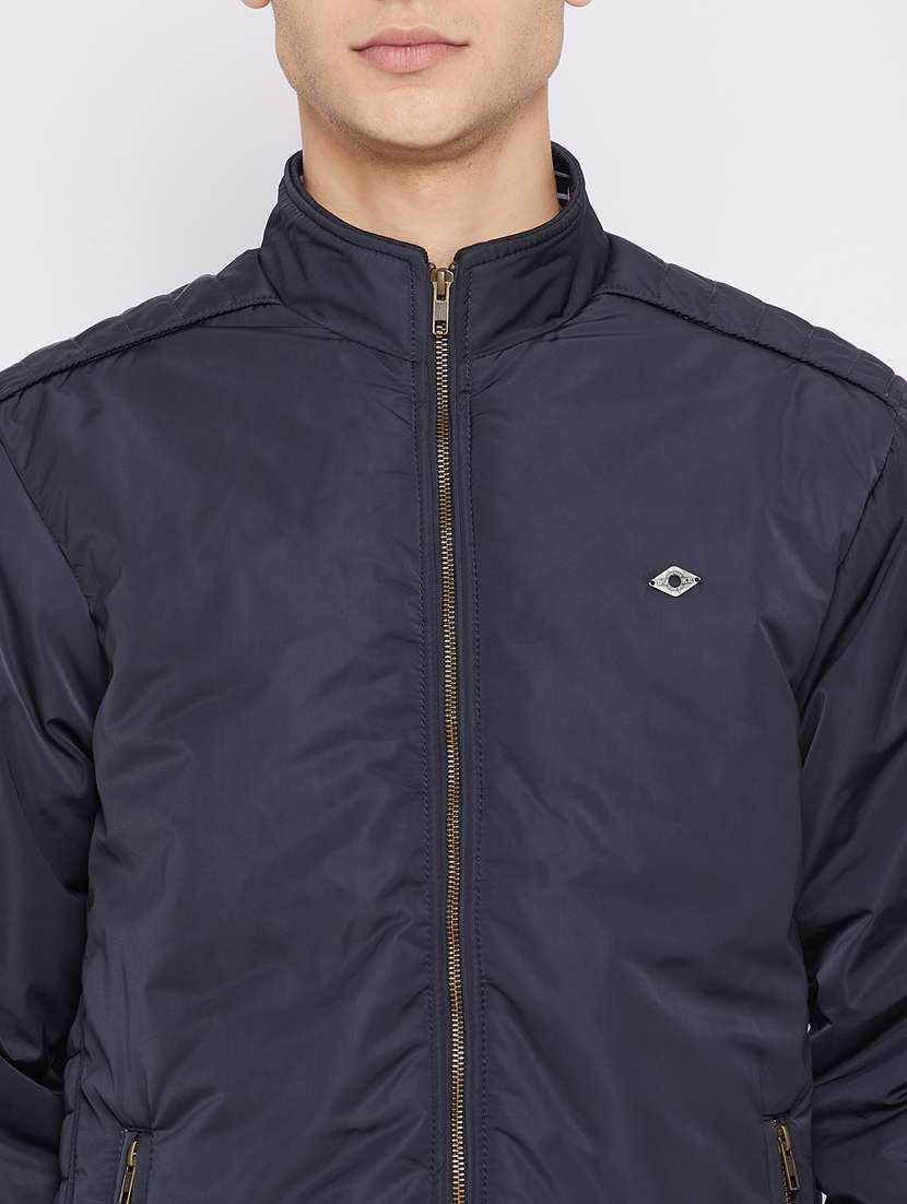 navy blue solid bomber jacket - 18233054 -  Standard Image - 4
