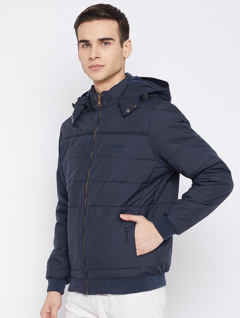 navy blue solid bomber jacket - 18233056 -  Standard Image - 1