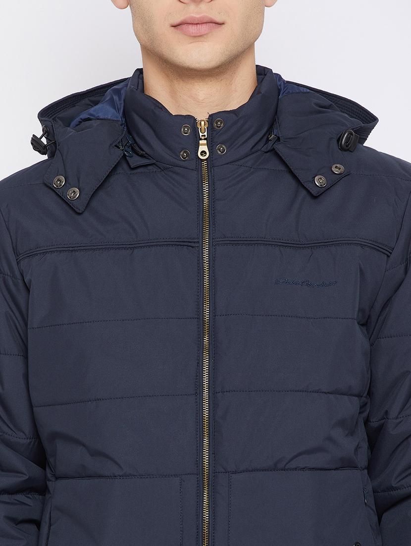 navy blue solid bomber jacket - 18233056 - Standard Image - 4