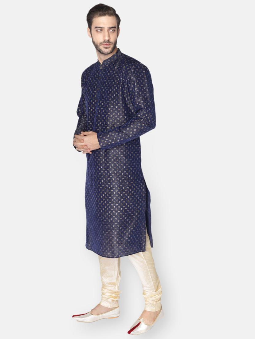navy-blue printed kurta pyjama ethnic wear set - 18233553 -  Standard Image - 1