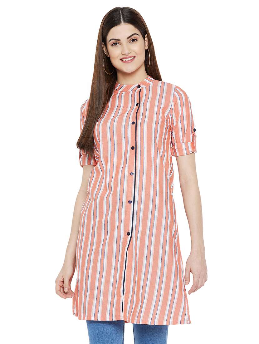 mandarin neck striped a-line tunic