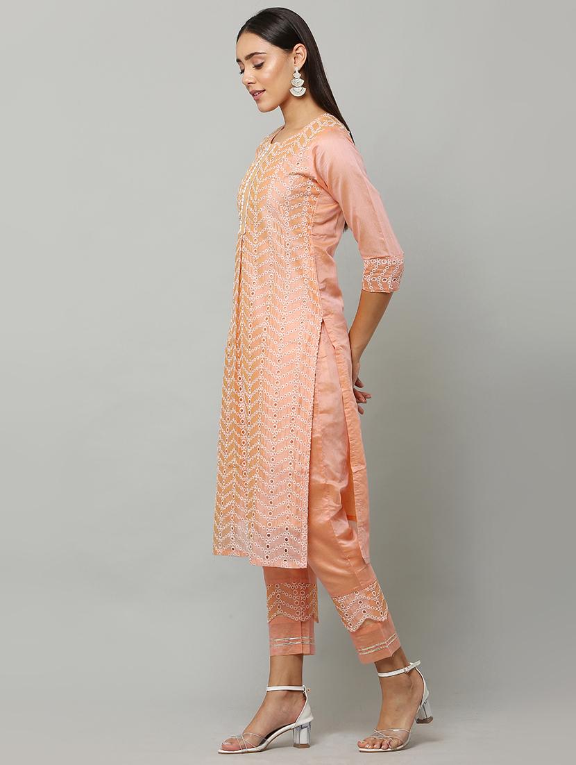 peach embroidered kurta pant with dupatta - 18234468 - Standard Image - 1