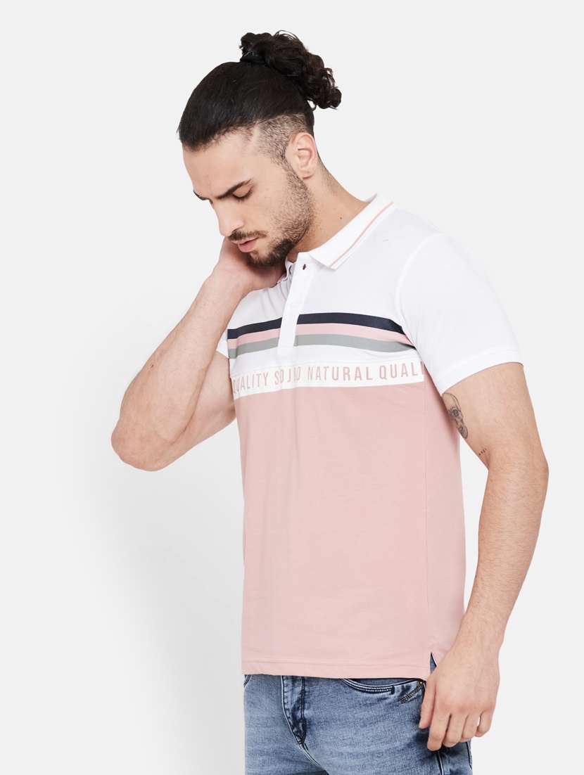 pink color-blocked chest-printed polo t-shirt - 18234666 - Standard Image - 1