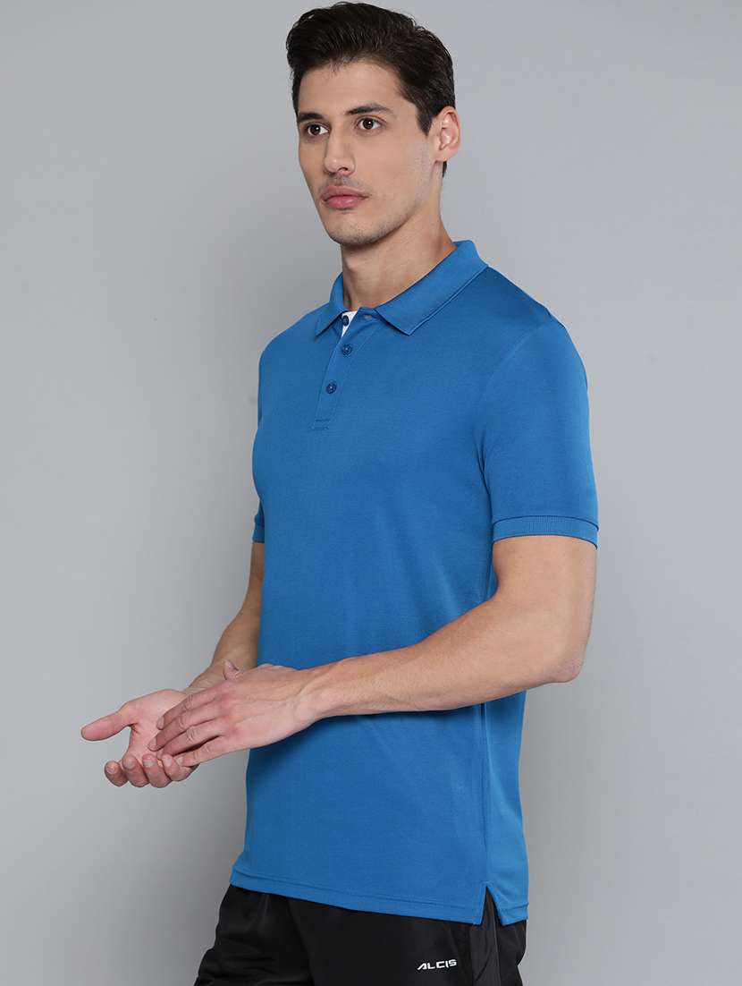 men blue solid polo t-shirt - 18235201 - Standard Image - 1