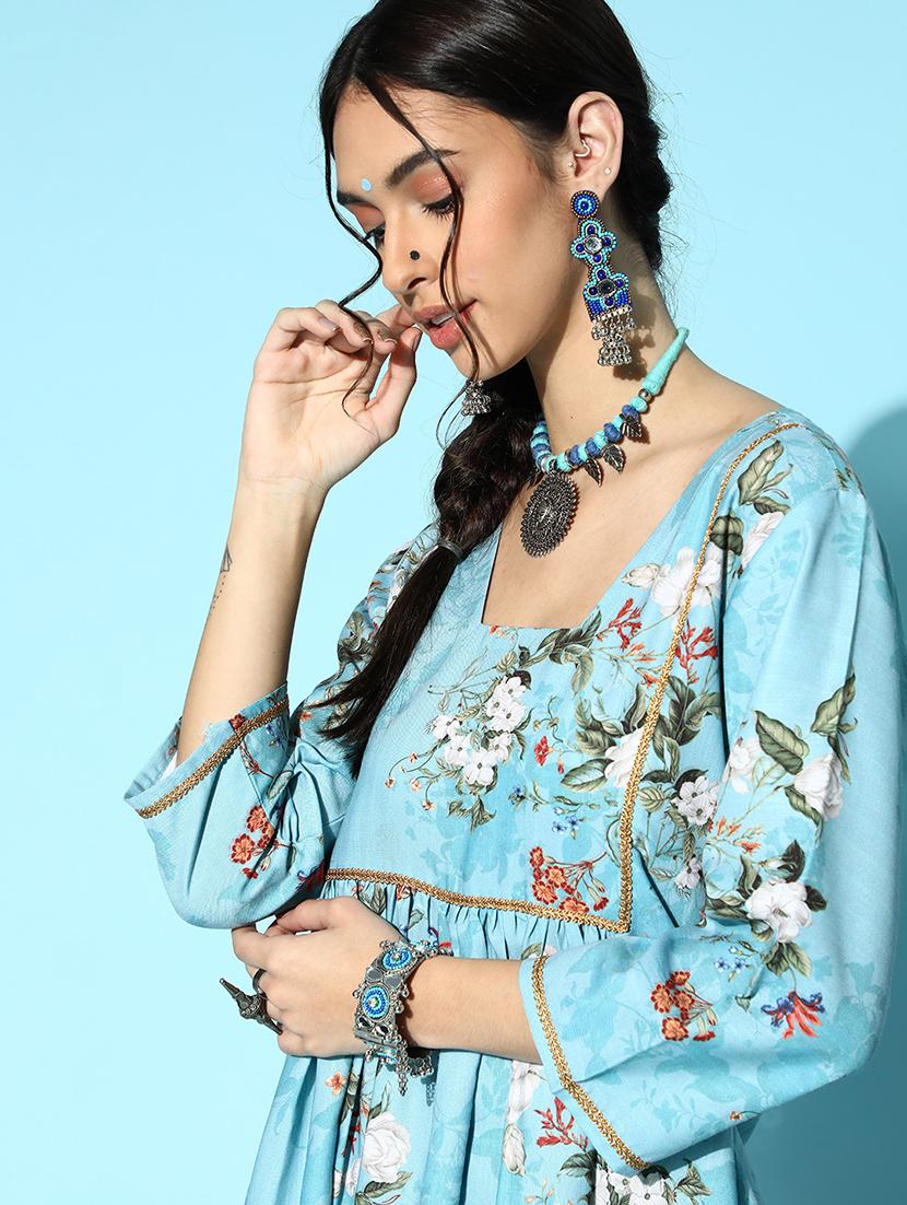blue rayon kurta pant set - 18235937 - Standard Image - 4