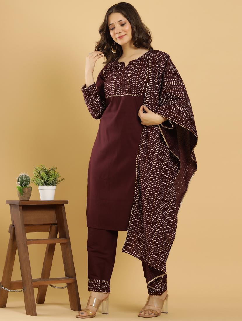 burgundy rayon kurta palazzo  set - 18236322 -  Standard Image - 1