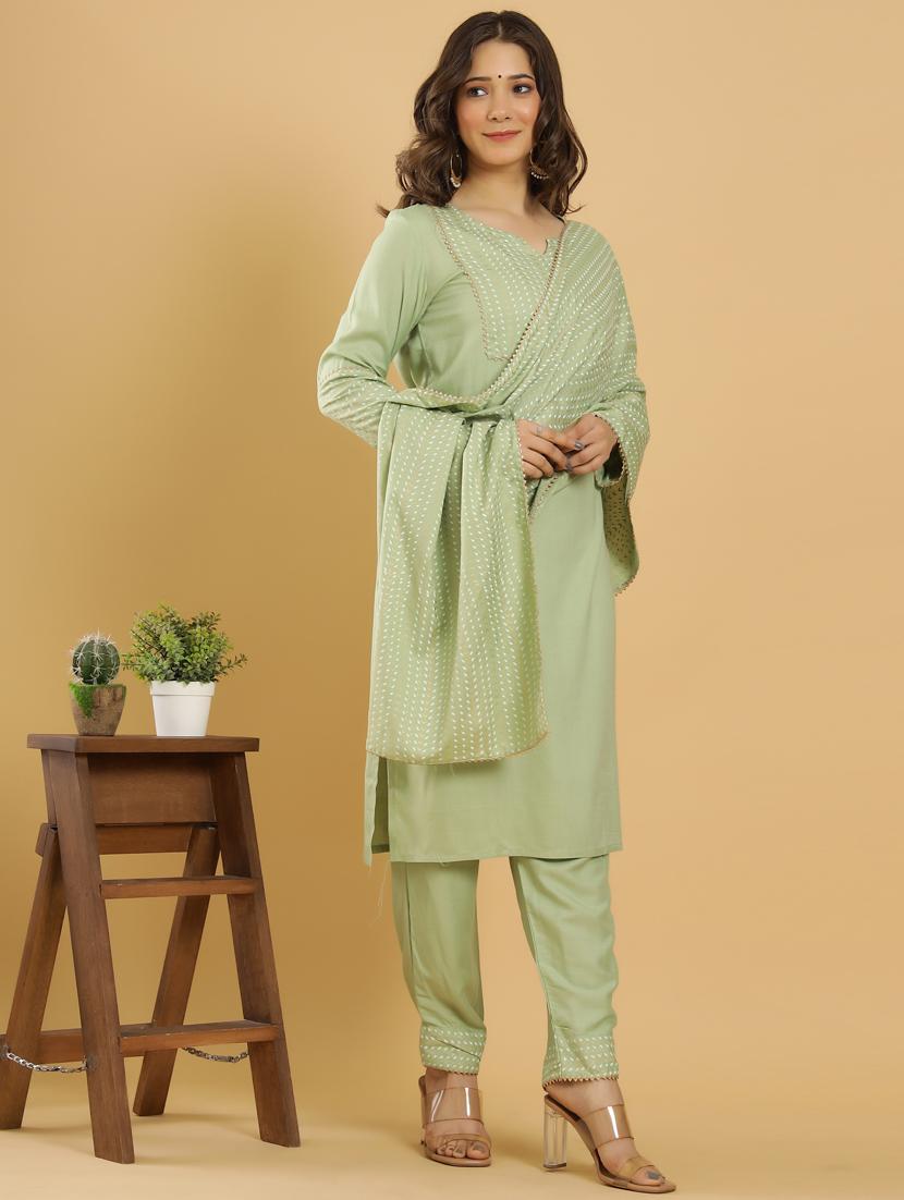 olive rayon kurta palazzo set - 18236452 - Standard Image - 1