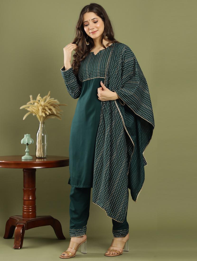 green rayon kurta palazzo  set - 18236453 -  Standard Image - 1