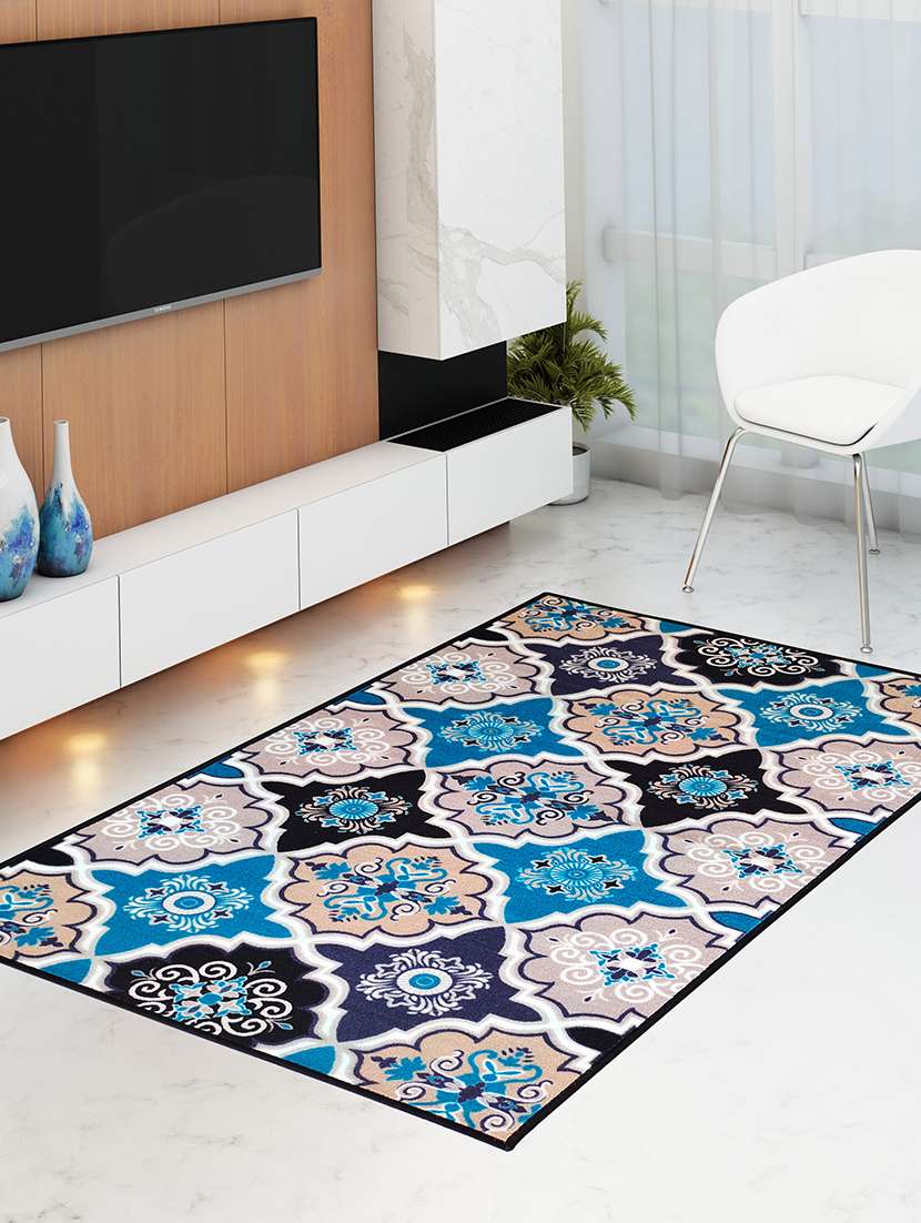 athom living contemporaray blue premium anti slip printed carpet