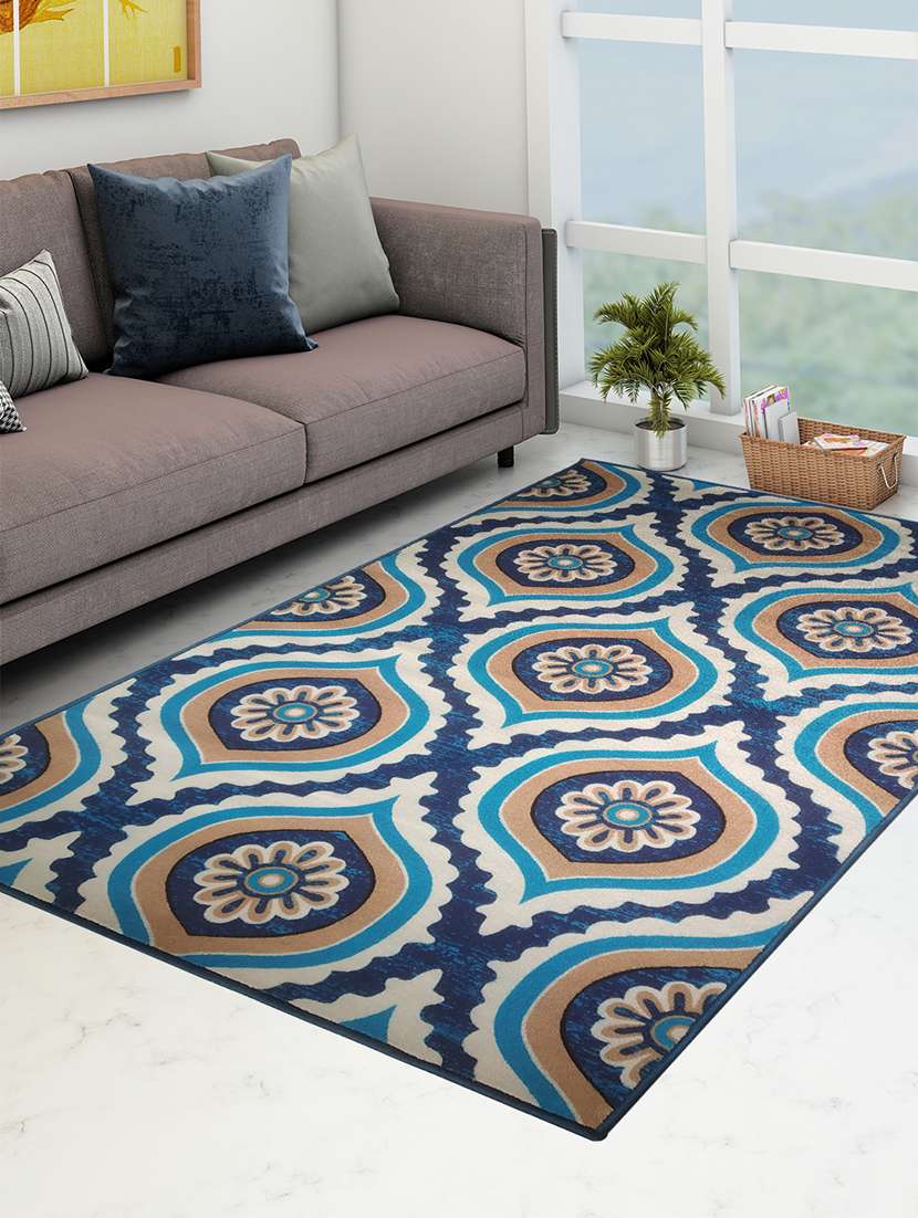 athom living ikat blue premium anti slip printed carpet