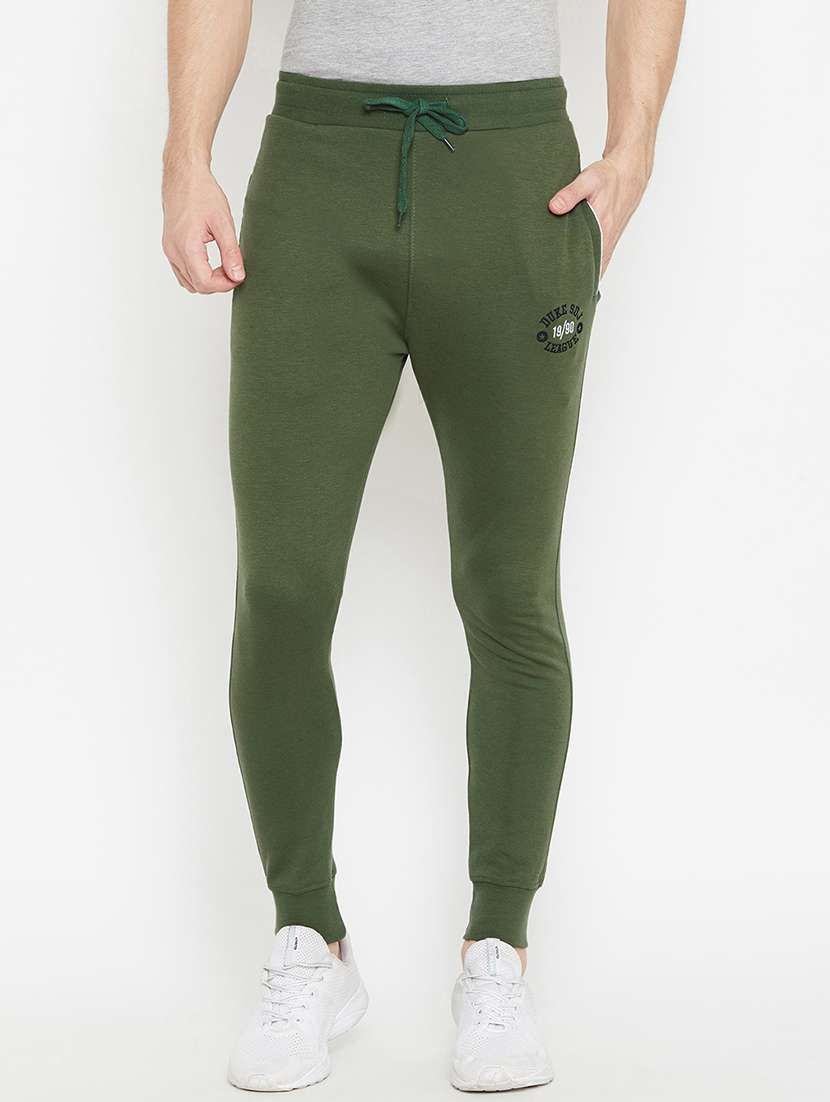 green solid track pant