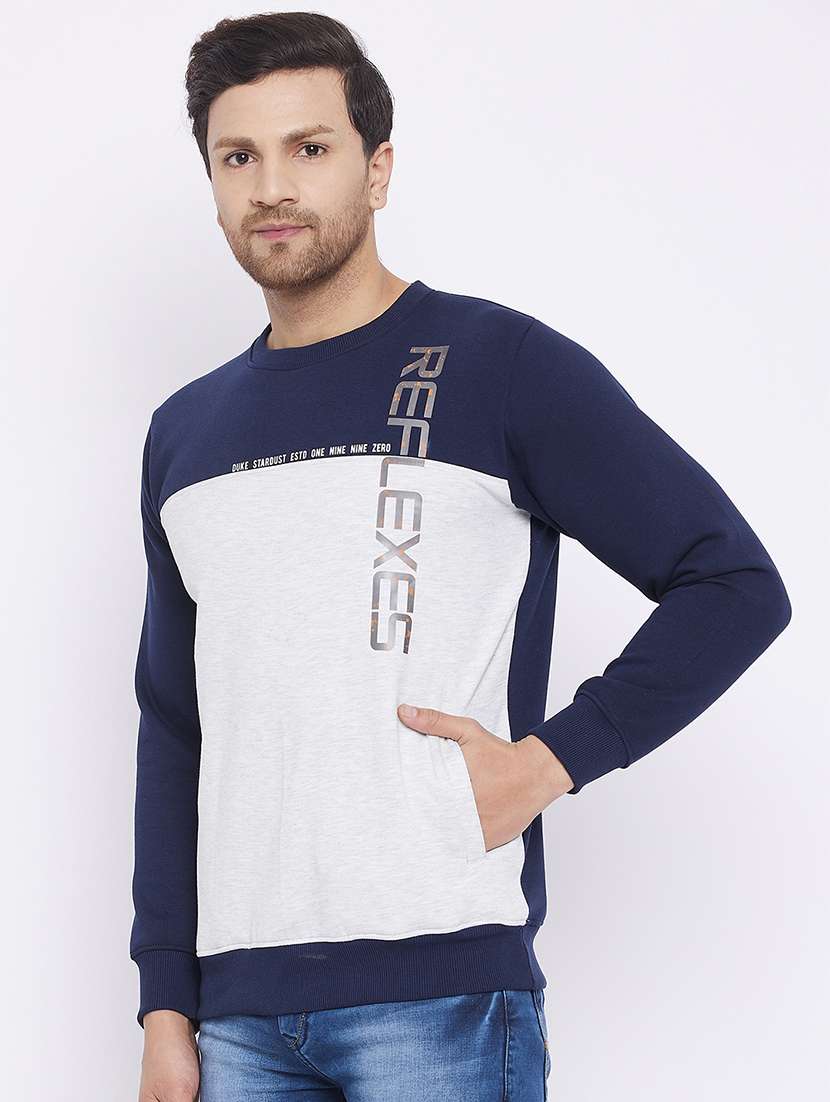 navy blue color-blocked cut & sew sweatshirt - 18239881 -  Standard Image - 1