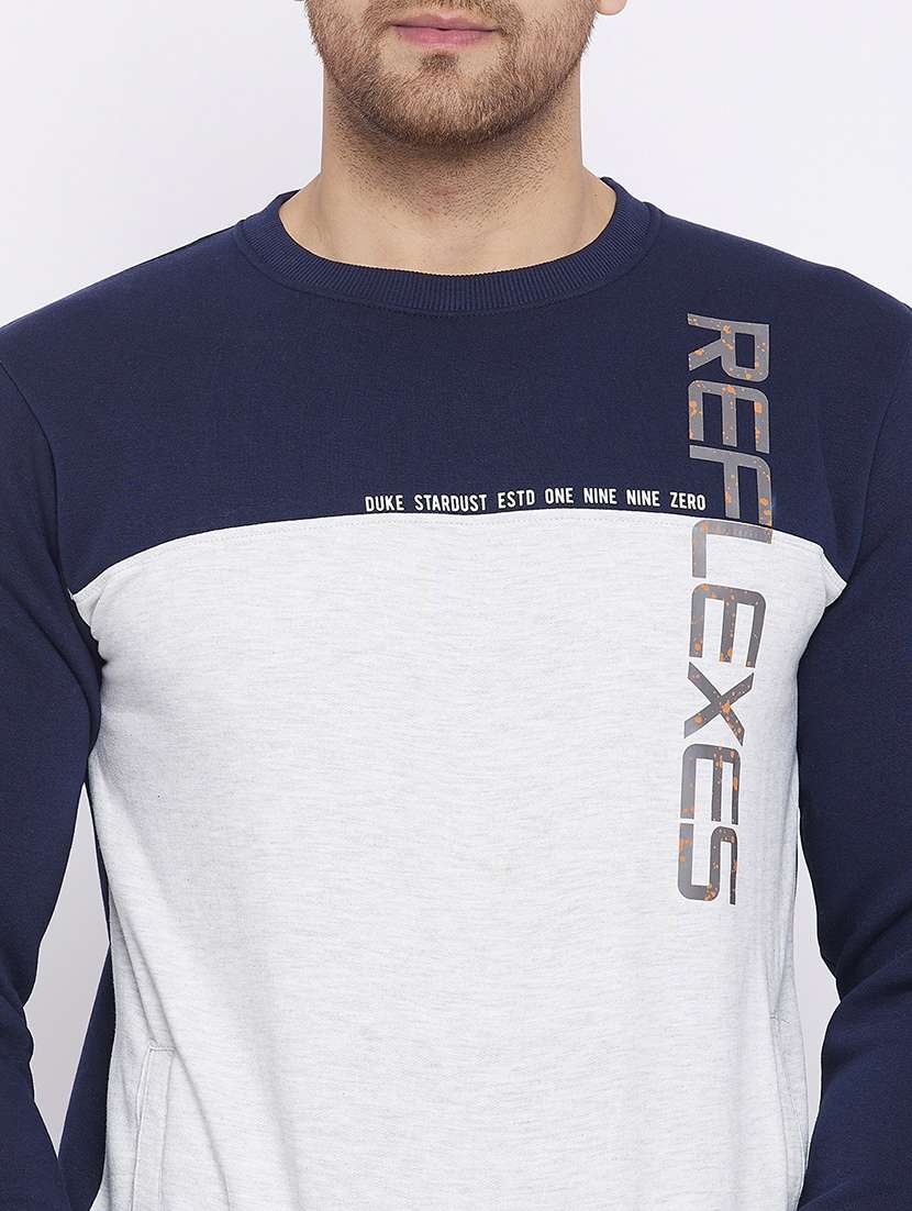 navy blue color-blocked cut & sew sweatshirt - 18239881 -  Standard Image - 4