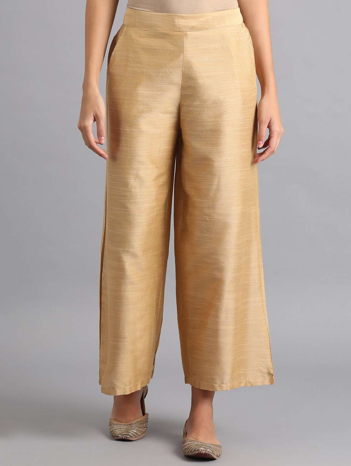 gold solid straight palazzo