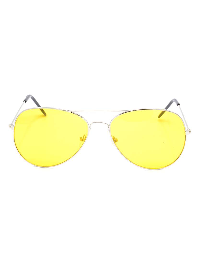 hrinkar men women boys & girls aviator &  sunglasses silver frame, yellow lens (medium)