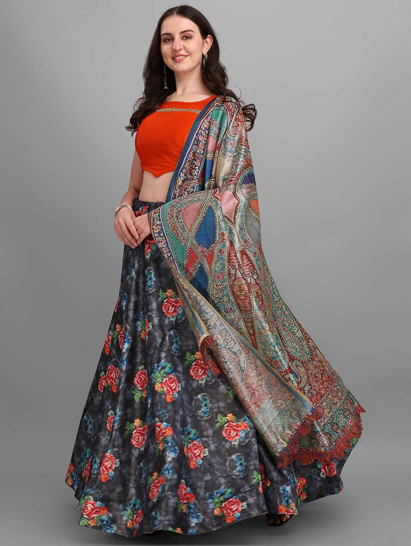 yellow satin flared lehenga - 18244078 - Standard Image - 1