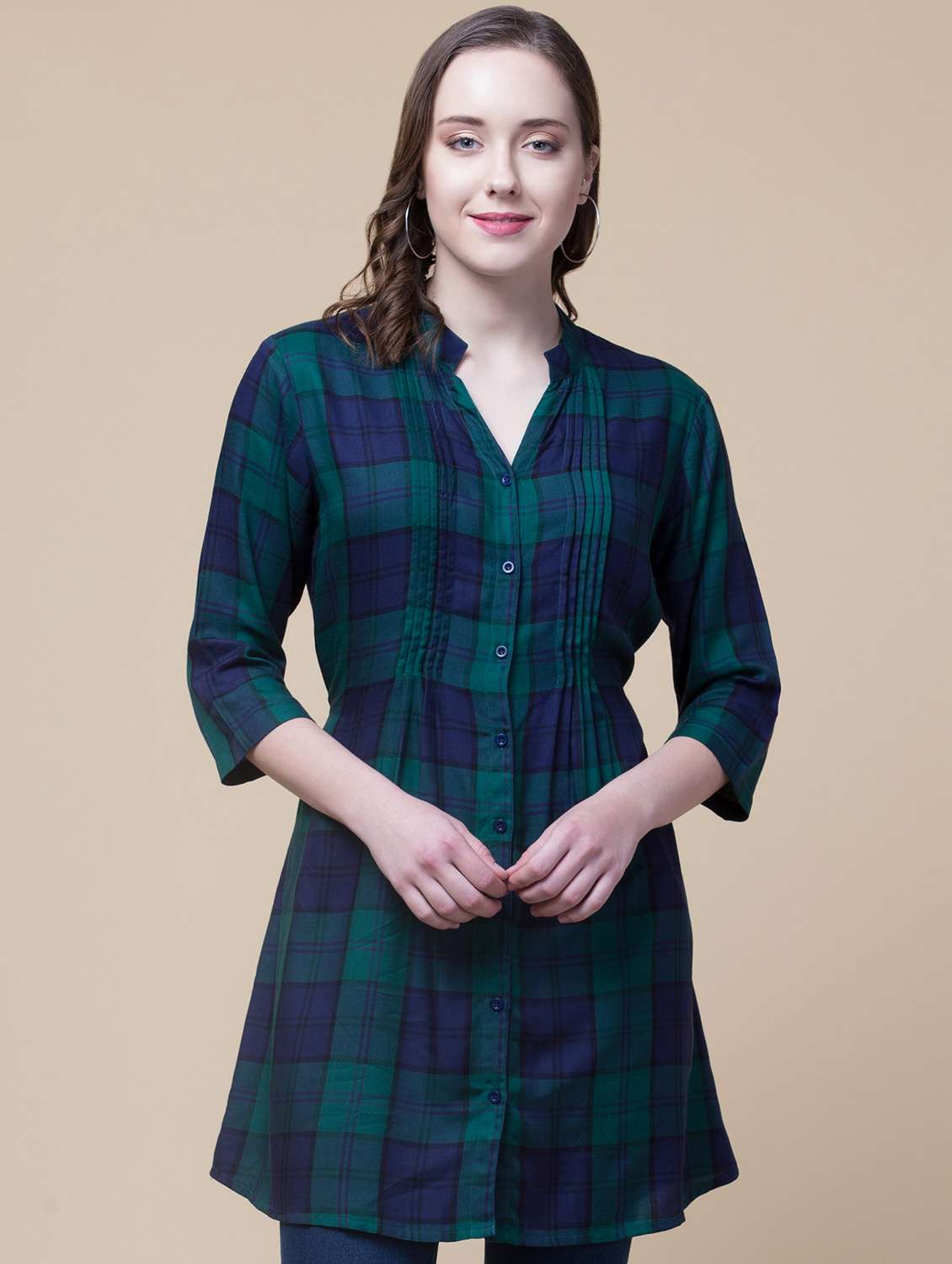 mandarin neck checkered tunic